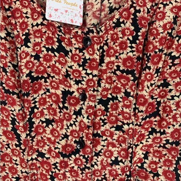 Free People Floral Laced Up Skater Mini Dress In Red/Black - Picture 7 of 11